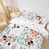 Erosebridal Kawaii Cow Bedding Set,Cartoon Milk Cow Duvet Cover Twin,Cute Love Heart Leaf Flower Comforter Cover for Kids Girls Boys,Paw Print Farm Animals Bed Set with 1 Pillow Case view 2