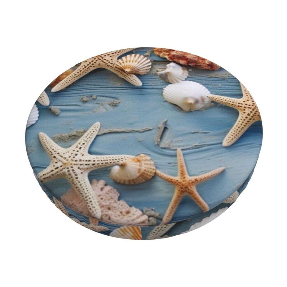 LZQPOEAS Shell Starfish Pattern Print Stool Covers Round Bar Stool Seat Covers Soft Velvet Stool Slipcover with Elastic Washable Stool Cushion Cover Removable Chair Cover for Bar Round Stools