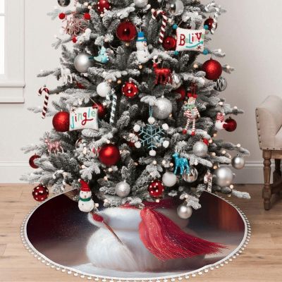 Yioniii Snowman Wearing a Scarf and a Broom Print Pattern 30 Inch Soft Christmas Tree Mat for Xmas Holiday Party Decoration,Luxury Christmas Tree SkirtRed and White