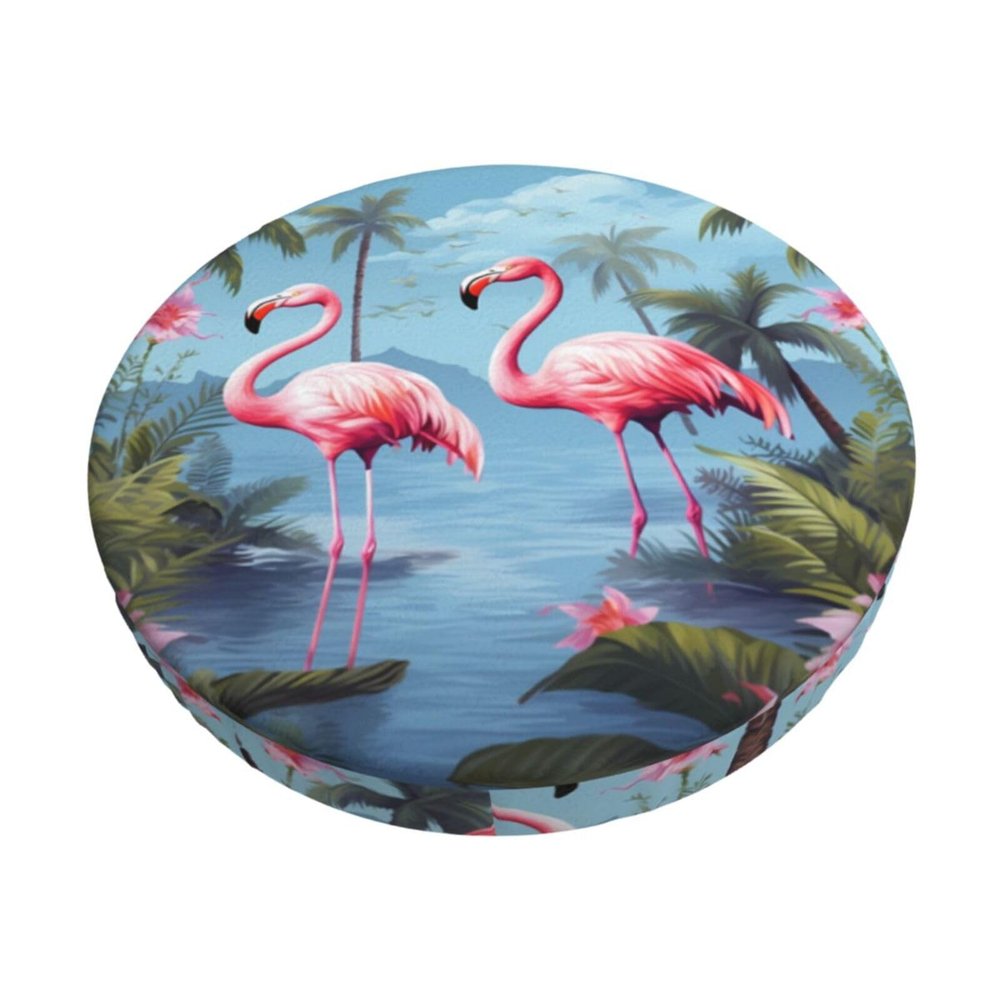 LZQPOEAS Tropical Flamingos Print Stool Covers Round Bar Stool Seat Covers Soft Velvet Stool Slipcover with Elastic Washable Stool Cushion Cover Removable Chair Cover for Bar Round Stools