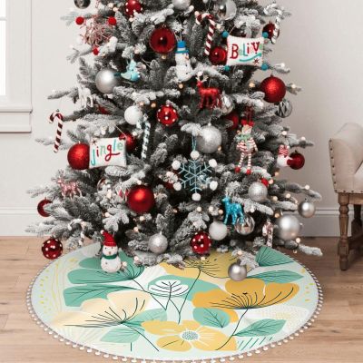 Yioniii Flowers Floret and Leaves Print Pattern 48 Inch Soft Christmas Tree Mat for Xmas Holiday Party Decoration,Luxury Christmas Tree SkirtGreen Yellow and Orange