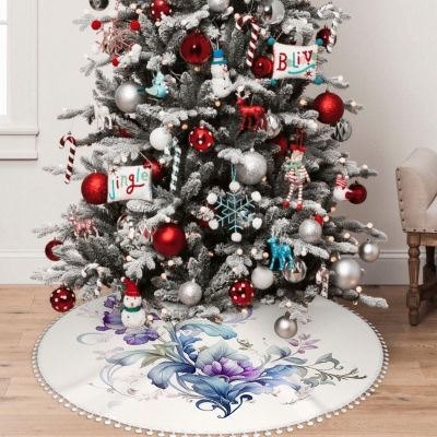 Yioniii Watercolor Floral Flowers Print Pattern 30 Inches Christmas Tree Skirt,Tree Skirt for Xmas New Year Holiday Party Home OrnamentsPurple and Blue