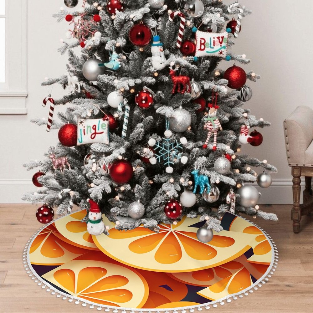 Yioniii Orange Slices Fruit Pattern 30 Inches Christmas Tree Skirt,Tree Skirt for Xmas New Year Holiday Party Home OrnamentsOrange