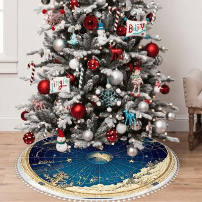 Yioniii Sky Star Map Print Pattern 48 inch Christmas Tree Skirt Christmas Tree Skirt for Christmas Tree for Holiday and PartyBlue