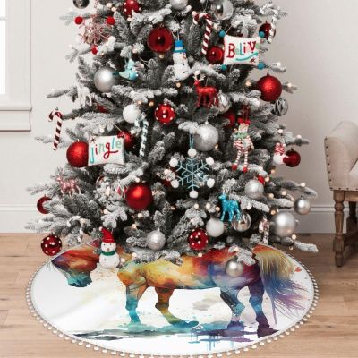 Yioniii Watercolor Colored Horse Pattern 30 Inch Soft Christmas Tree Mat for Xmas Holiday Party Decoration,Luxury Christmas Tree SkirtMulticolour