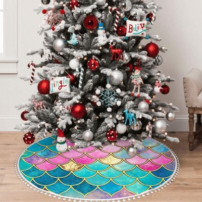 Yioniii Gold Blue and Pink Scales Pattern 30 inch Christmas Tree Ornaments Tree Decoration for Christmas Home DecorationsGold Blue and Pink