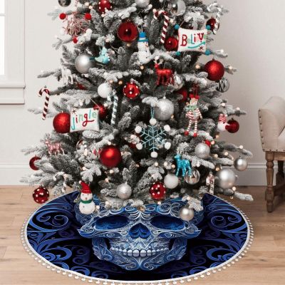 Yioniii Blue Sugar Skull Pattern 36 Inches Christmas Tree Skirt,Tree Skirt for Xmas New Year Holiday Party Home OrnamentsBlue