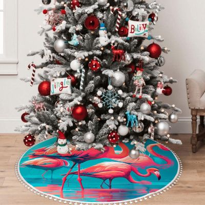 Yioniii Bird in The Water Pattern 30 Inch Soft Christmas Tree Mat for Xmas Holiday Party Decoration,Luxury Christmas Tree SkirtPink