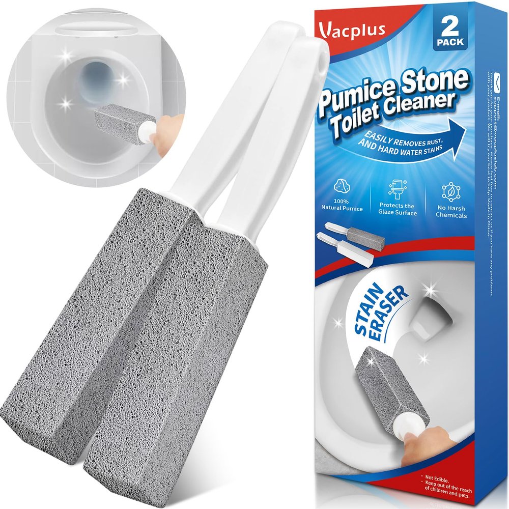 Vacplus Toilet Brush, 2 Pack, 100% Pumice Stone, Long Handle