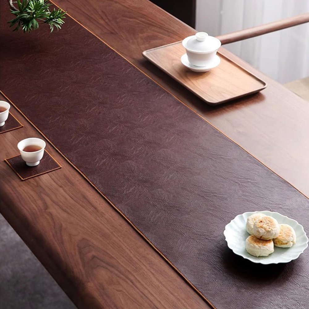 36 48 72 90 108 120 150 180 200 Inches Long Faux Leather Table Runner, Waterproof/Non-Slip/Heat Resistant, Brown Vintage Placemats for Kitchen Dining Table Decor, Christmas & Thanksgiving(33x120cm(13"