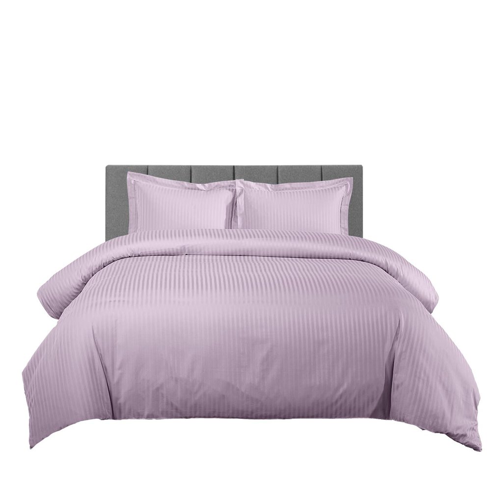 WegaLinen 5 Piece Zipper Clouser Super King Size Stripe Duvet Cover Lilac Size Stripe Duvet Cover Size Super King 120x120
