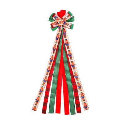 curfair Christmas Ornaments, Christmas Tree Decorations-Classic Color Christmas Tree Topper Nutcracker Pattern Satin Ribbon Large Bowknot Christmas Tree Decoration Multicolor