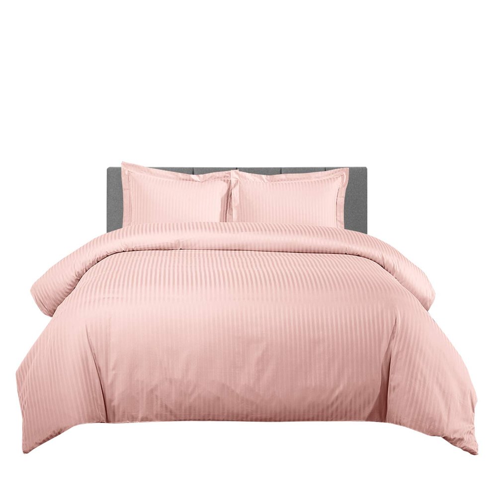 WegaLinen 3 Piece Zipper Clouser Super King Size Stripe Duvet Cover Pink Size Stripe Duvet Cover Size Super King 100X120