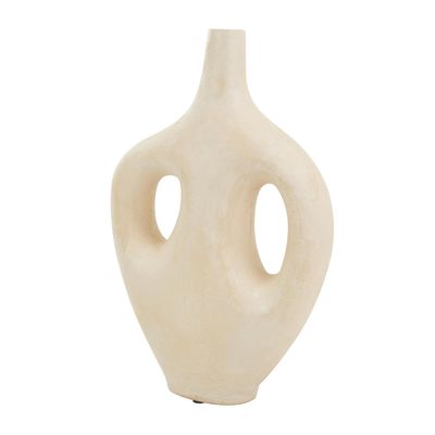 Deco 79 Paper Mache Decorative Vase Abstract Double Handle Centerpiece Vase, Flower Vase for Home Decoration 11" x 4" x 17", Beige