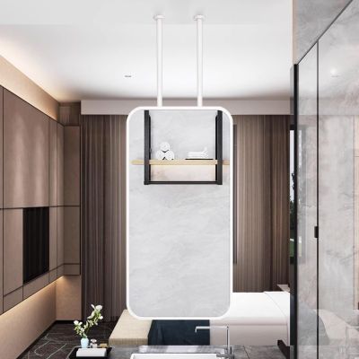 Renmlion White Ceiling Mounted Mirror Hanging Rod Mirror Wall Mirror, Bathroom Vanity Makeup Mirror for Ceiling Hanging Decorative Mirror for Bedroom Entrance Hallway (Size : 40cmx60cm)
