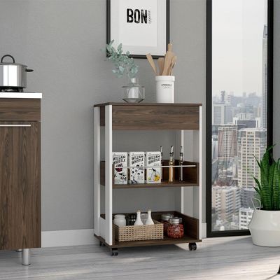 Tuhome Verona Kitchen Cart, Three Shelves, Four Casters