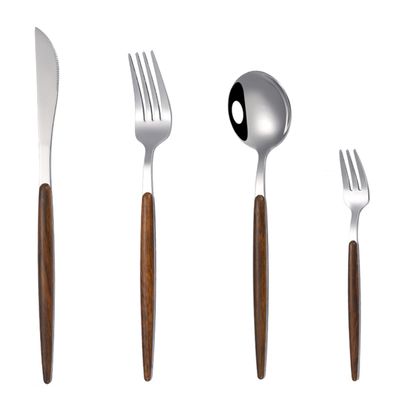 40-Piece Silver Silverware Set for 10,Kitchen Tableware Set Include Fork Knife Spoon Set Faux Wooden Handle Cutlery Set for Family Kitchen Restaurant, Mirror Polished,Dishwasher Safe
