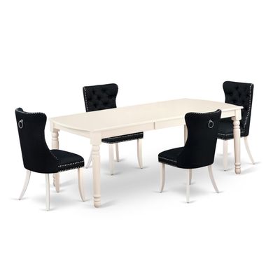 East West Furniture DODA5-LWH-24 5 Piece Dining Table Set Includes a Rectangle Wooden Table with Butterfly Leaf and 4 Polyester Fabric Upholstered Chairs, 42x78 Inch, linen white