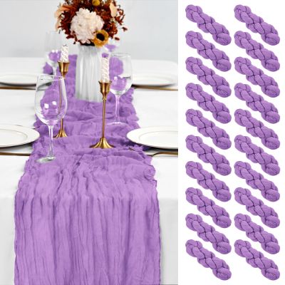 20 Pack Purple Table Runner 10Ft Cheesecloth Table Runner Boho Gauze Cheese Cloth Table Runners Romantic Long Sheer Fabric Table Runners for Wedding Party Bridal Shower