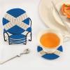 Aflyko Patriot Coasters for Drink Scottish Flag Blue Coaster Set with Metal Holder Cotton Woven Coaster for Coffee Table Bistro Home Kitchen Island Holiday Housewarming Gift 6 Pack view 4