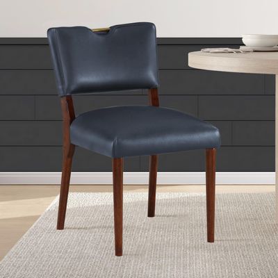 NewCosmos Bryson Midnight Blue Faux Leather Dining Chair - Retro Modern, Set of 2
