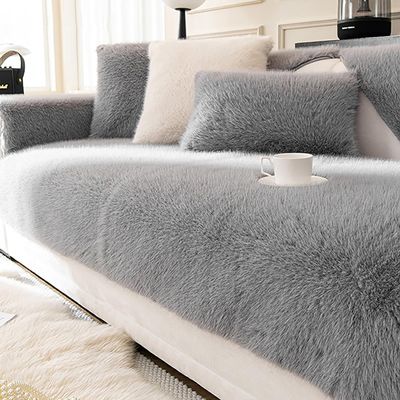 Funny Fuzzy Sofa Covers Luxury Faux Fur Couch Covers Super Soft Plush Sectional Sofa Towel Fluffy Fuzzy Furniture Protectors Anti-slip Sofa Throw For Dogs Cats ( Color : Gray , Size : 90*120cm/35.4*47