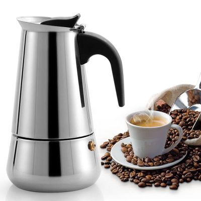 ENMMRLA Stovetop Espresso Maker, Stainless Steel Coffee Pot 300ml/10oz/6 cup (espresso cup=50ml) Drip Type Large Capacity for Home Office Camping Work(6 cup)