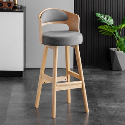 ANram Counter Height Solid Wood Barstool with Linen Upholstered Cushion, with Wood Legs and Natural Textured Linen Upholstery for Kitchen