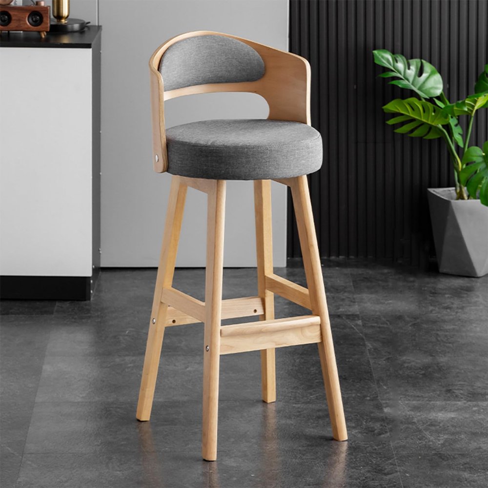 ANram Counter Height Solid Wood Barstool with Linen Upholstered Cushion, with Wood Legs and Natural Textured Linen Upholstery for Kitchen