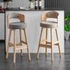 ANram Counter Height Solid Wood Barstool with Linen Upholstered Cushion, with Wood Legs and Natural Textured Linen Upholstery for Kitchen view 3