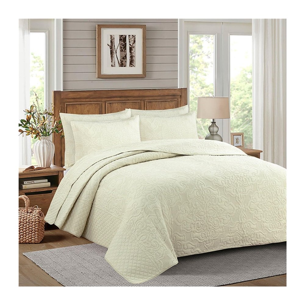 Bed, Cotton Quilted Geometric Plaid Bedspread Bed Padded Quilt Blanket Home Bedspreads