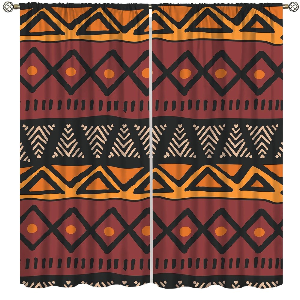 AuiMzoo Traditional African Tribal Curtains, African Mud Cloth Inspired Tribal Boho Pattern Geometric Elements Window Treatments, Decorative Curtains for Bedroom Living Room52X84 Inch