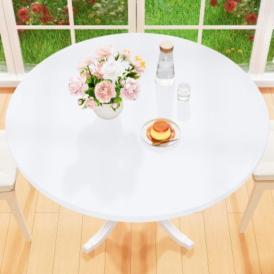 homing Round Fabric Fitted Tablecloth, Elastic Waterproof Oil Proof Table Cloth, Washable Polyester Table Cover Fits 36"-44" Round Tables for Outdoor Picnic Dinner, White