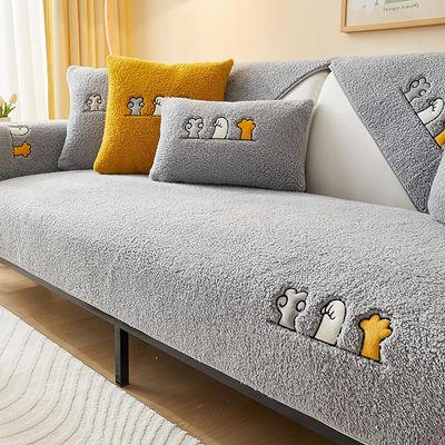 Plush Sofa Covers Sherpa Fleece Sectional Couch Covers Cute Cat Paw Couch Slipcovers Thickened Soft Warm Plush Sofa Towel Covers Anti-Slip Sofa Throw Slipcovers For Dogs ( Color : Gray , Size : 90*180