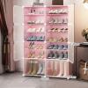 2 Columns 7 Tier Shoe Rack Heighten Plastic Withdoor Dustproof Storage 28 Pairs of Shoes Dormitory Living Room Pink 85X32X127CM view 3