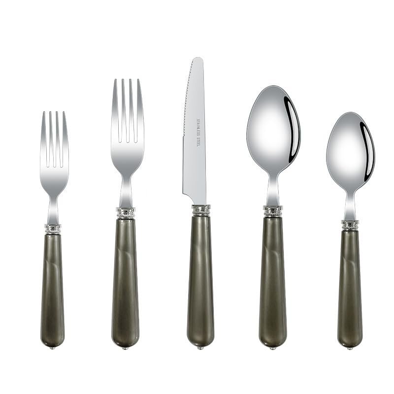 20 Piece Western Cutlery Set with Pearlescent Handles,Knife, Fork, and Spoon SetSet for 4 (Iron gray)
