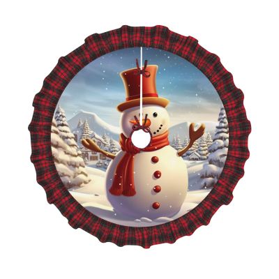 Christmas Snowman Christmas Tree Skirt 48" Christmas Tree Decorations for Indoor Outdoor Christmas Plaid Decor Tree Skirts Xmas Ornament Tree Mat for Holiday Party