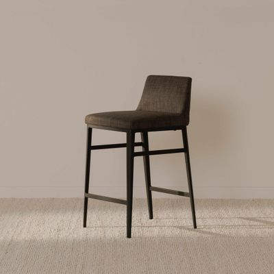 NADAAL STUDIOS Spencer Counter Stool, Fully Upholstered, Low Back, Charcoal Grey