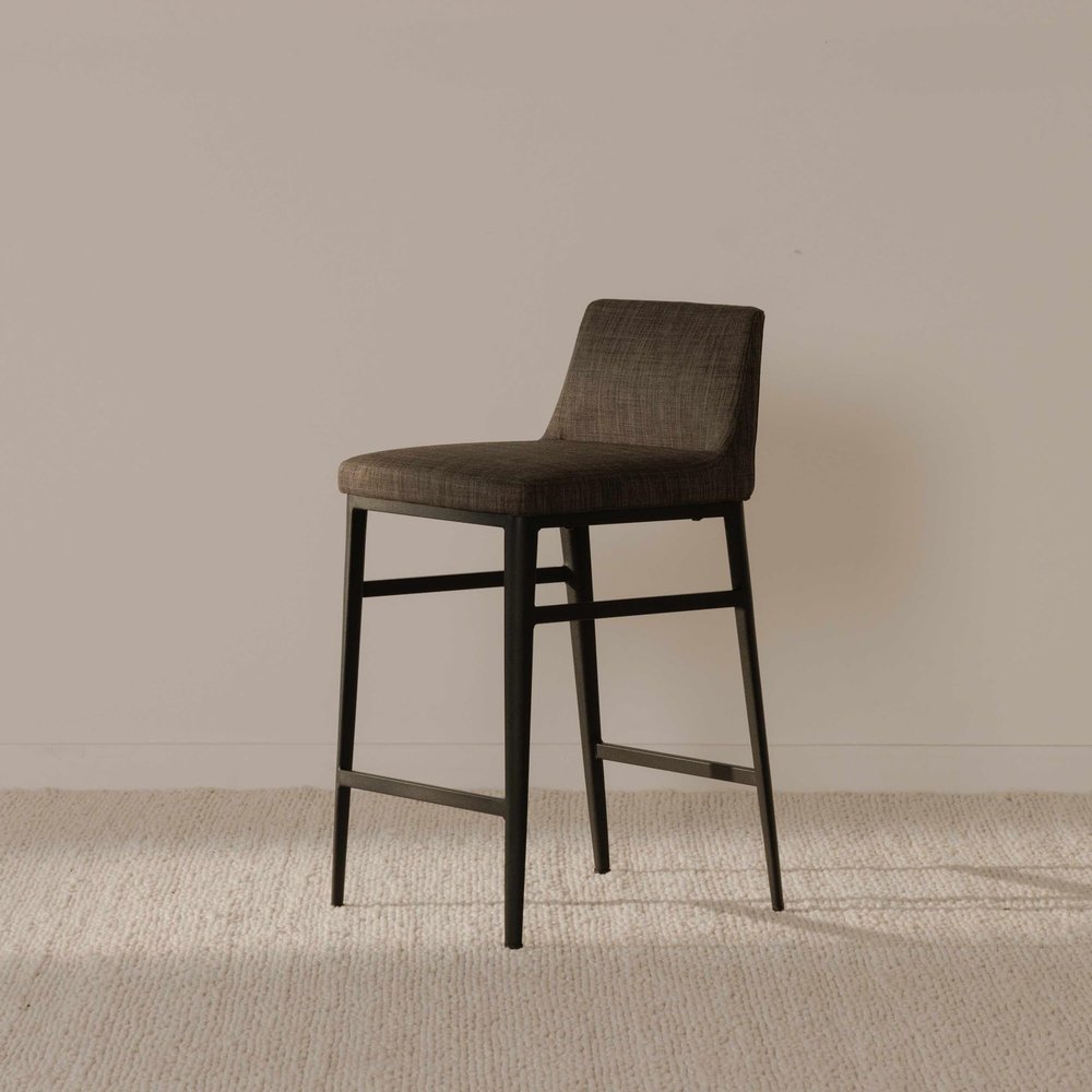 NADAAL STUDIOS Spencer Counter Stool, Fully Upholstered, Low Back, Charcoal Grey