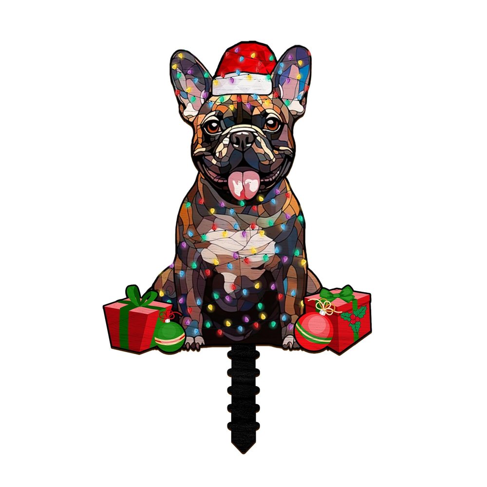 V VIBEPY 2D Flat All Over Printed, Personalized Dog Christmas Tree Topper, Christmas Tree Topper for French Bulldog Lover, 8", 12", 18" Wood Tree Topper, Gift for French Bulldog Lover