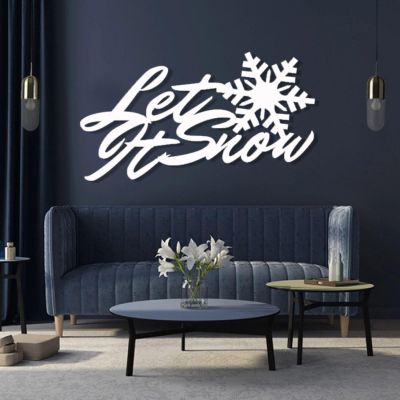 Christmas Metal Wall Decor, Let It Snow Sign, Metal Letters Wall Decor, Snowflake Christmas Metal Sign, Christmas Wall Art, Christmas Gift, Wall Hanging, Metal Wall Decor for Living Room (35x20 inches / 90x49.5 cm, White)