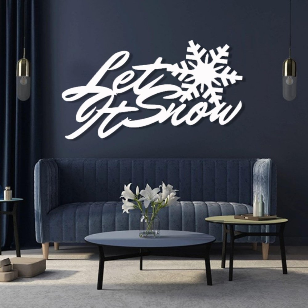 Christmas Metal Wall Decor, Let It Snow Sign, Metal Letters Wall Decor, Snowflake Christmas Metal Sign, Christmas Wall Art, Christmas Gift, Wall Hanging, Metal Wall Decor for Living Room (35x20 inches / 90x49.5 cm, White)