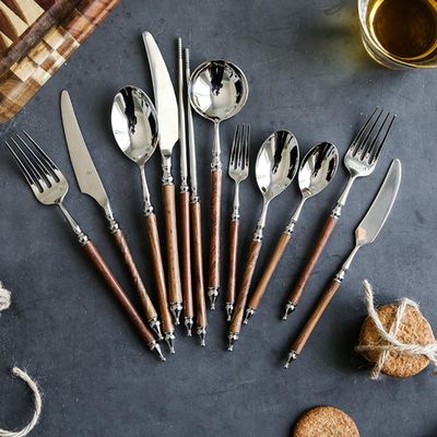 44-piece Wood Silverware Set Flatware Set for 4 Huanghuali Wood Handle Silverware,304 Stainless Steel Flatware Cutlery Set Ideal for family dinners,entertaining guests, holiday gift-giving