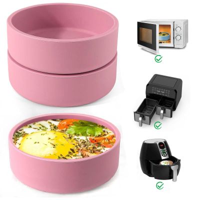 3Pcs ZHYEEDAA Air Fryer Egg Mold,Silicone Egg Molds, Individual Egg Bite Maker Reusable Egg Molds, Microwave Egg Cooker, BPA Free, Dishwasher Safe (Round-Pink)