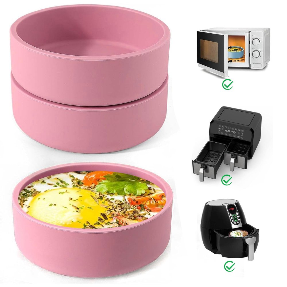 3Pcs ZHYEEDAA Air Fryer Egg Mold,Silicone Egg Molds, Individual Egg Bite Maker Reusable Egg Molds, Microwave Egg Cooker, BPA Free, Dishwasher Safe (Round-Pink)