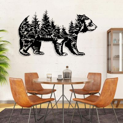 Cadeali Metal Bear Forest Wall Art, Wild Bear Metal Sign, Rustic Forest Wall Decor, Wildlife Hunting Decor, Mountain Artwork, Nature Decorations for Living Room, Office (Black, 30"x17" | 76x44cm)