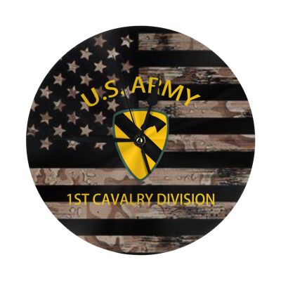 Qauirfe Us First Cavalry Division Veteran 9.84-in Silent Non-Ticking Round Wall Clock - Modern Dcor for Home Office School