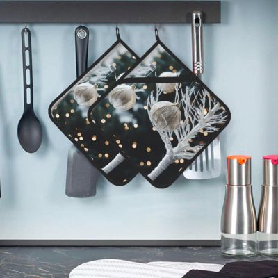 2 PCS Pot Holders for Kitchen Heat Resistant Potholder Tree Decor Hot Pad Washable Potholders for Cooking Square Trivet for Baking Non-Slip Oven Pot Holder Set with Hanging Loops 8" 8"