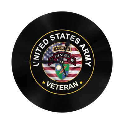 Qauirfe US Retro 2nd Ranger Battalion Veteran 9.84-in Silent Non-Ticking Round Wall Clock - Modern Dcor for Home Office School