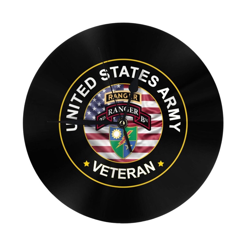 Qauirfe US Retro 2nd Ranger Battalion Veteran 9.84-in Silent Non-Ticking Round Wall Clock - Modern Dcor for Home Office School